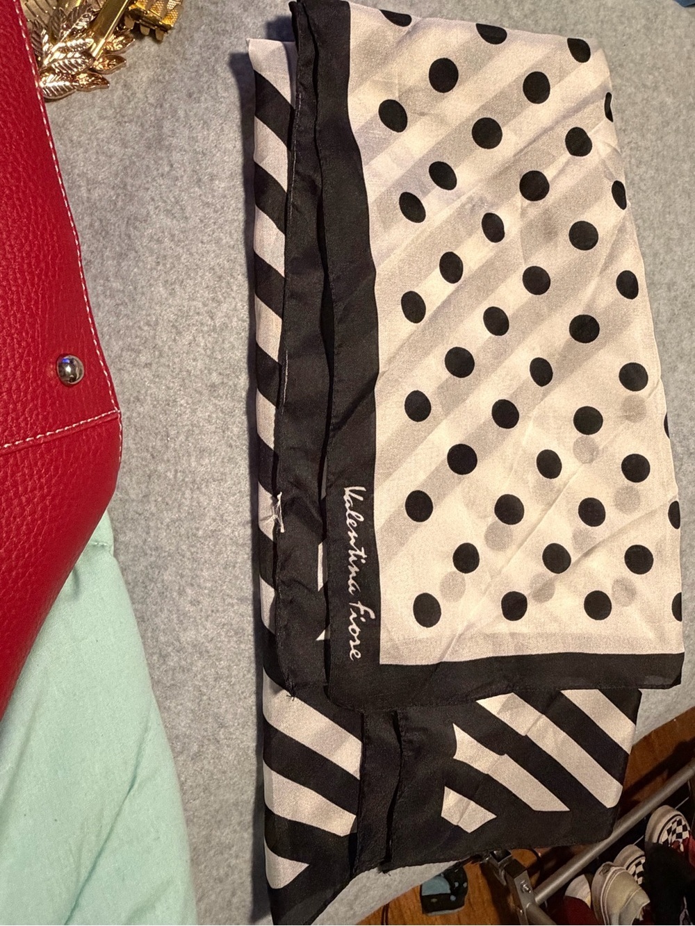 Valentina Fiore Black‎ and White Polka Dot Silk Scarf